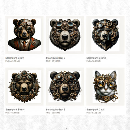 Steampunk Animals Clipart Sublimation Bundle