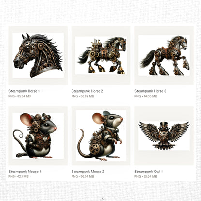 Steampunk Animals Clipart Sublimation Bundle