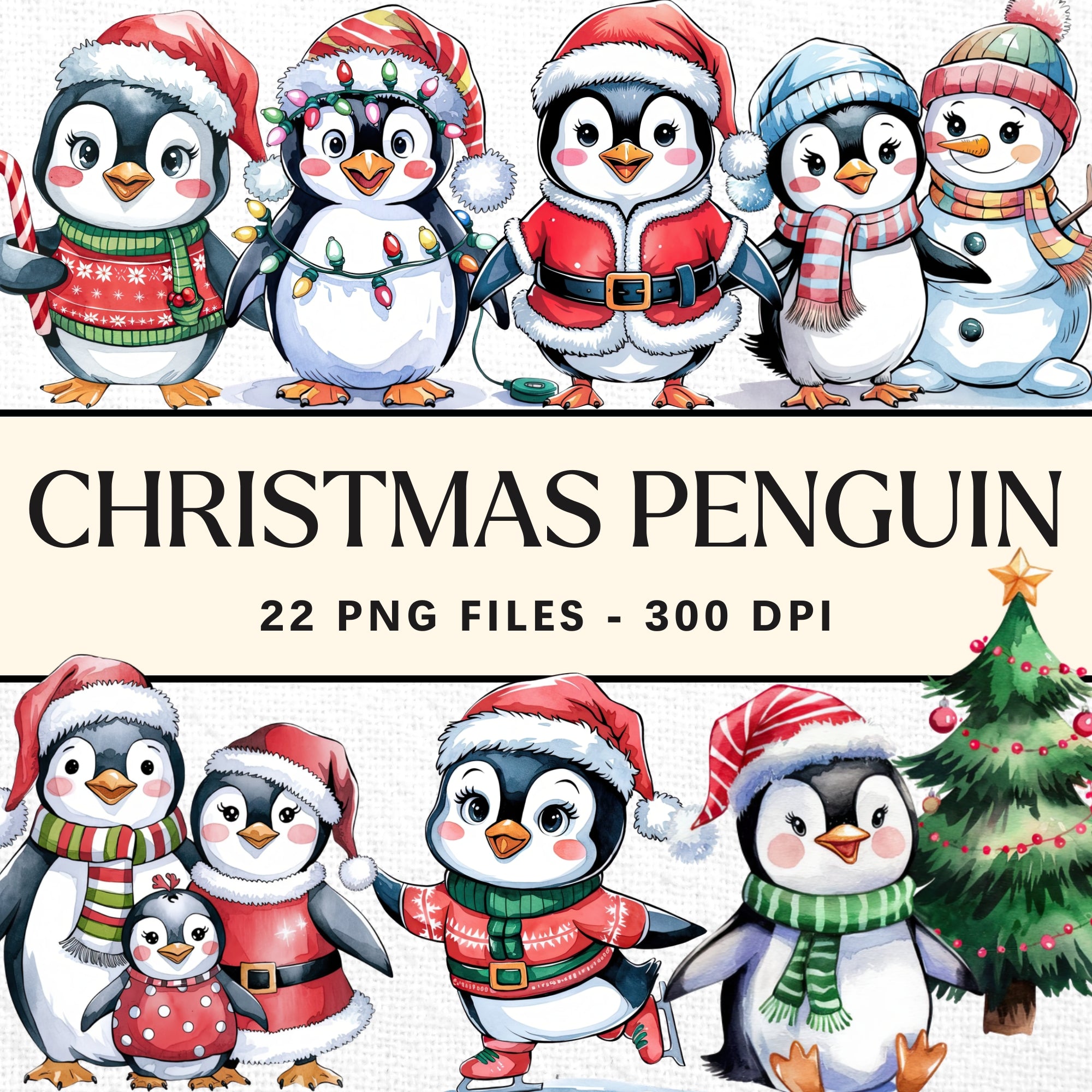 Christmas Penguin Clipart Sublimation Bundle