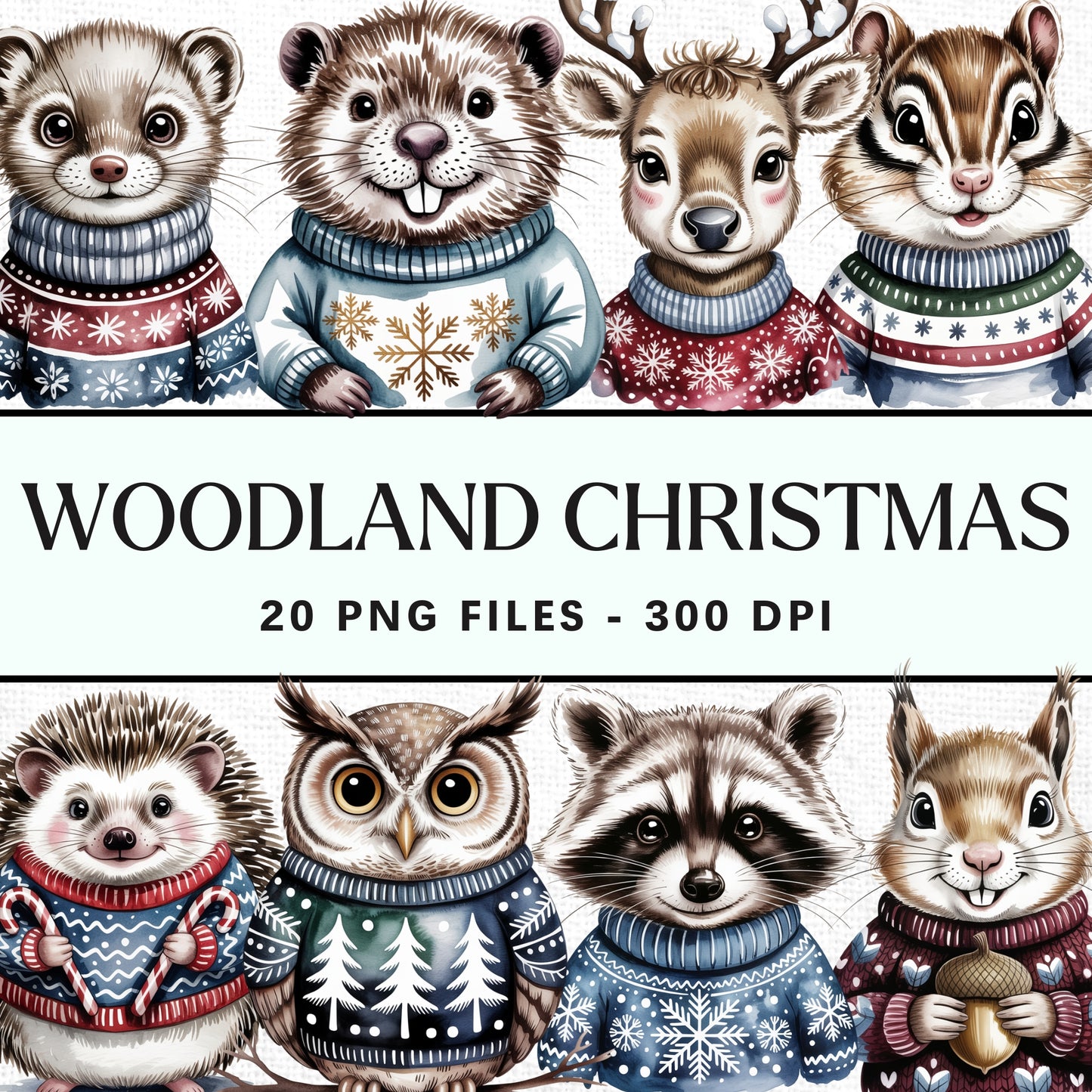 Woodland Animals Christmas Sweater Clipart Bundle