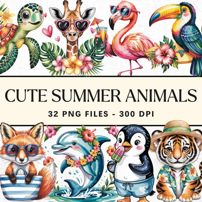 Cute Summer Animals Clipart Bundle