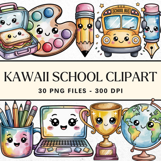 Kawaii Back to School Clipart Bundle