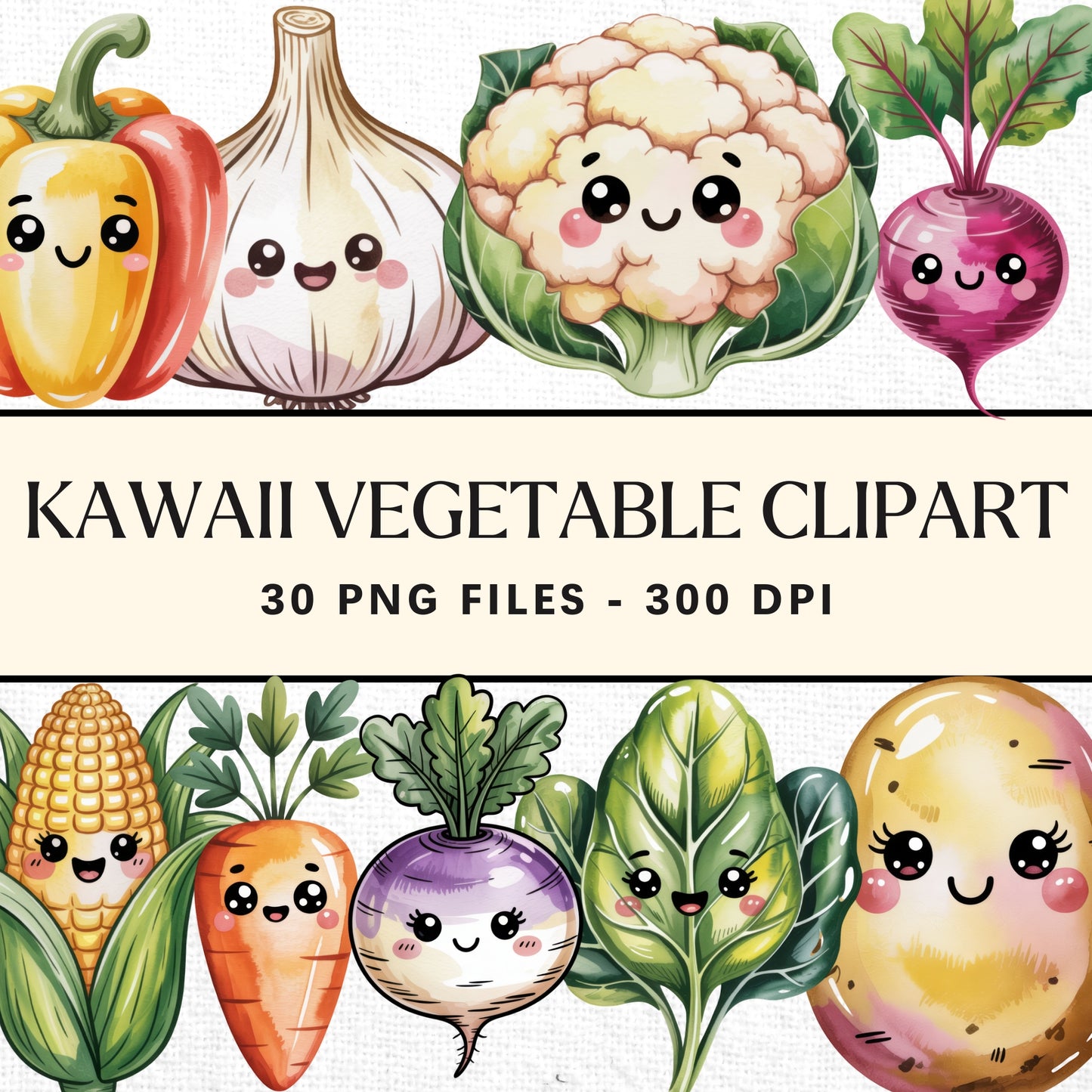 Kawaii Vegetables Clipart Sublimation Bundle PNG