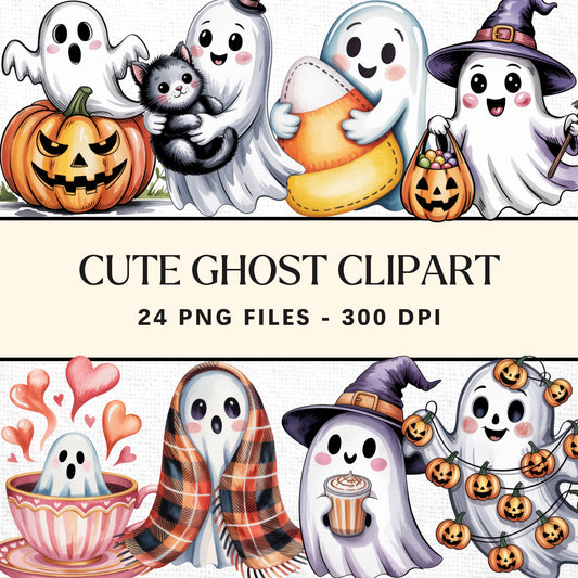 Cute Halloween Ghost Clipart Sublimation Bundle PNG