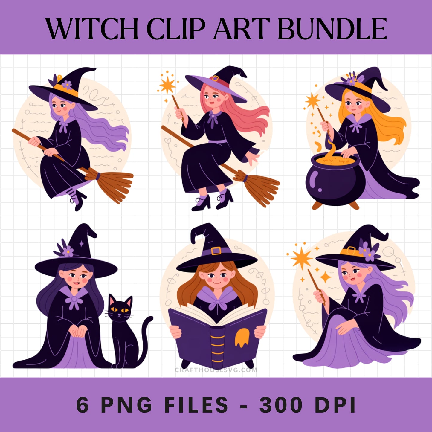 Witch Clipart Sublimation Bundle PNG