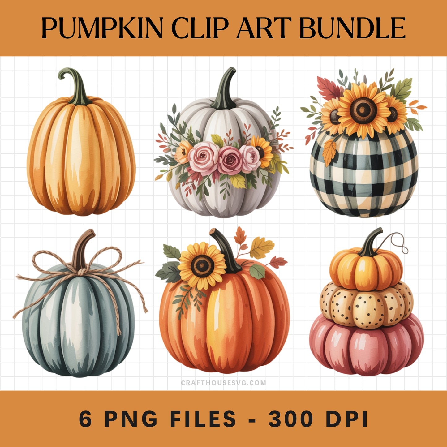 Pumpkin Clip Art Sublimation Bundle PNG