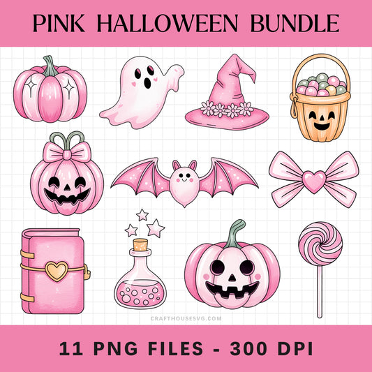 Pink Halloween Clipart Sublimation Bundle PNG