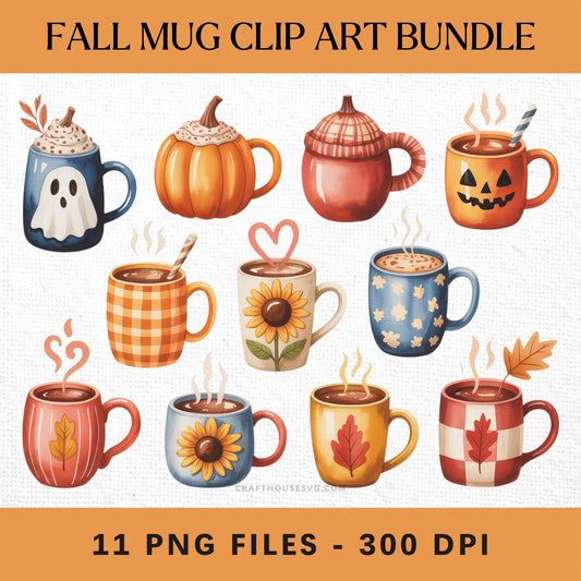 Fall Mug Clipart Sublimation Bundle PNG