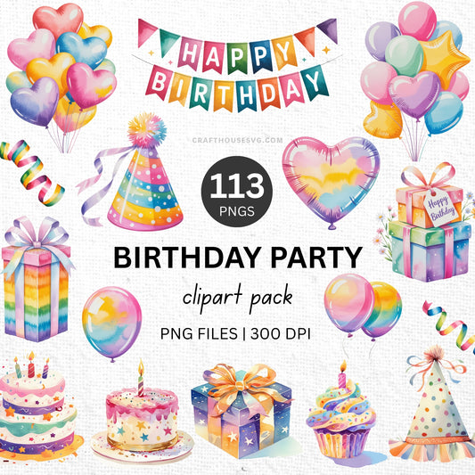 Birthday Party Clipart Sublimation Bundle PNG