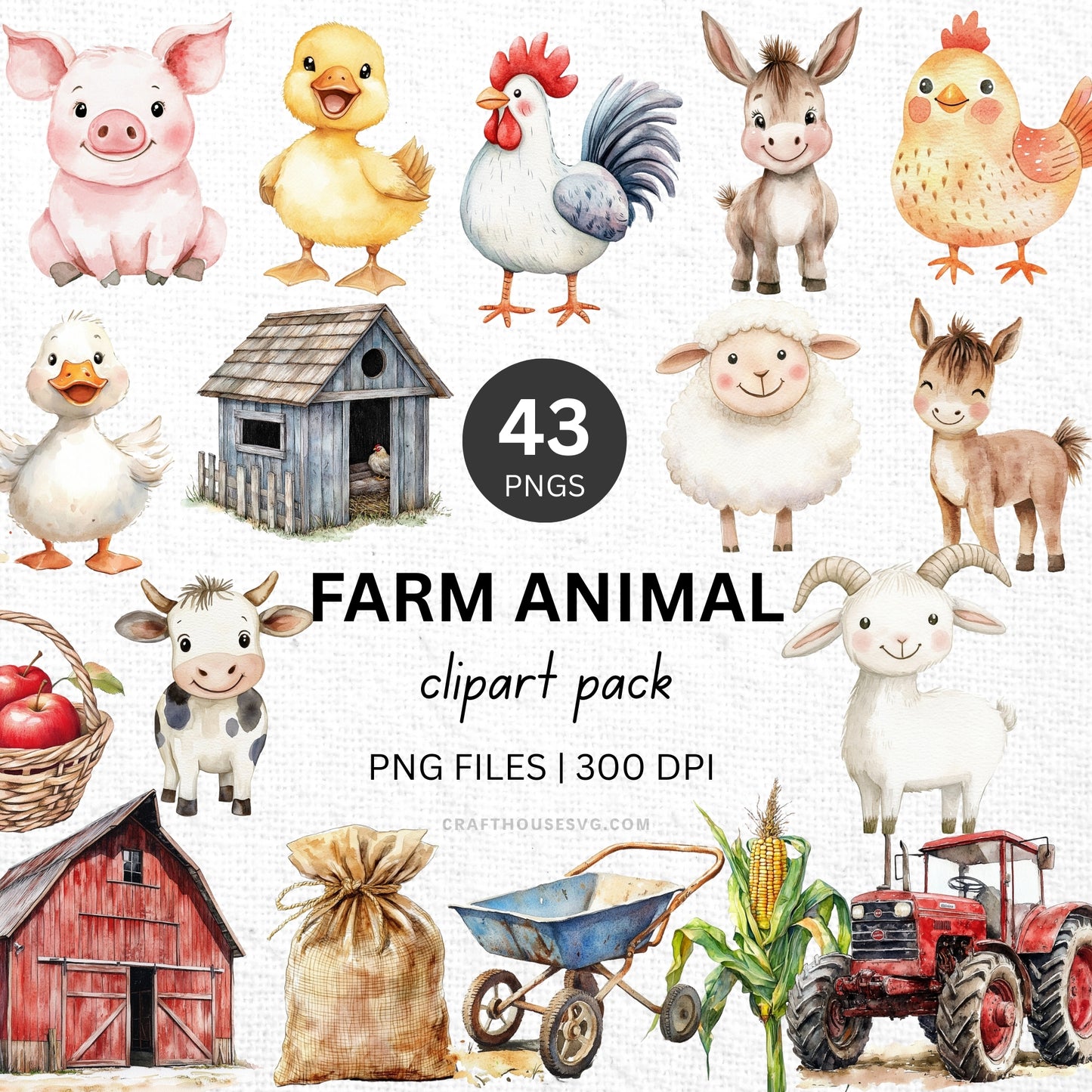 Farm Animal Clipart Sublimation Bundle PNG