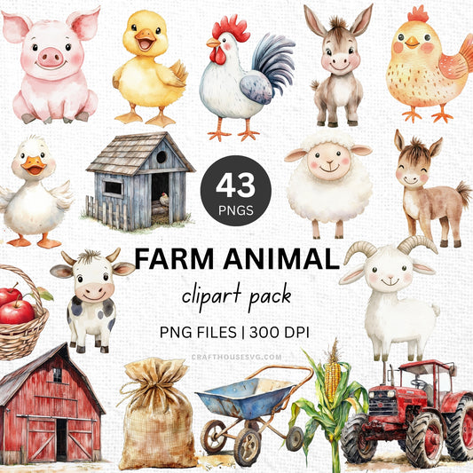 Farm Animal Clipart Sublimation Bundle PNG