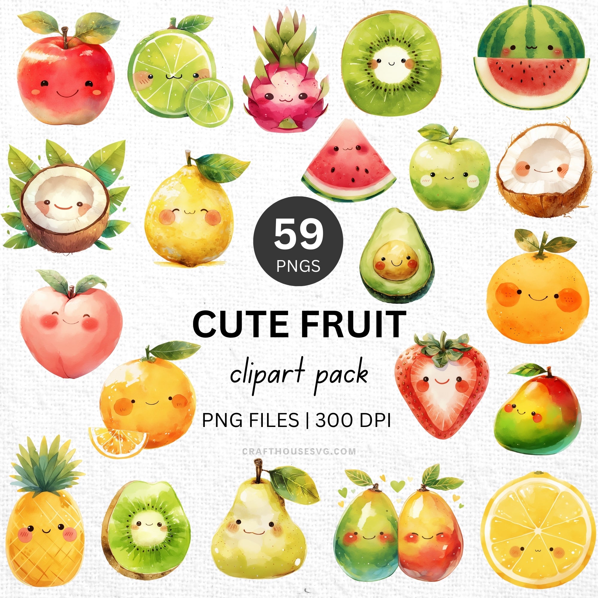 Cute Fruits Clipart Sublimation Bundle PNG