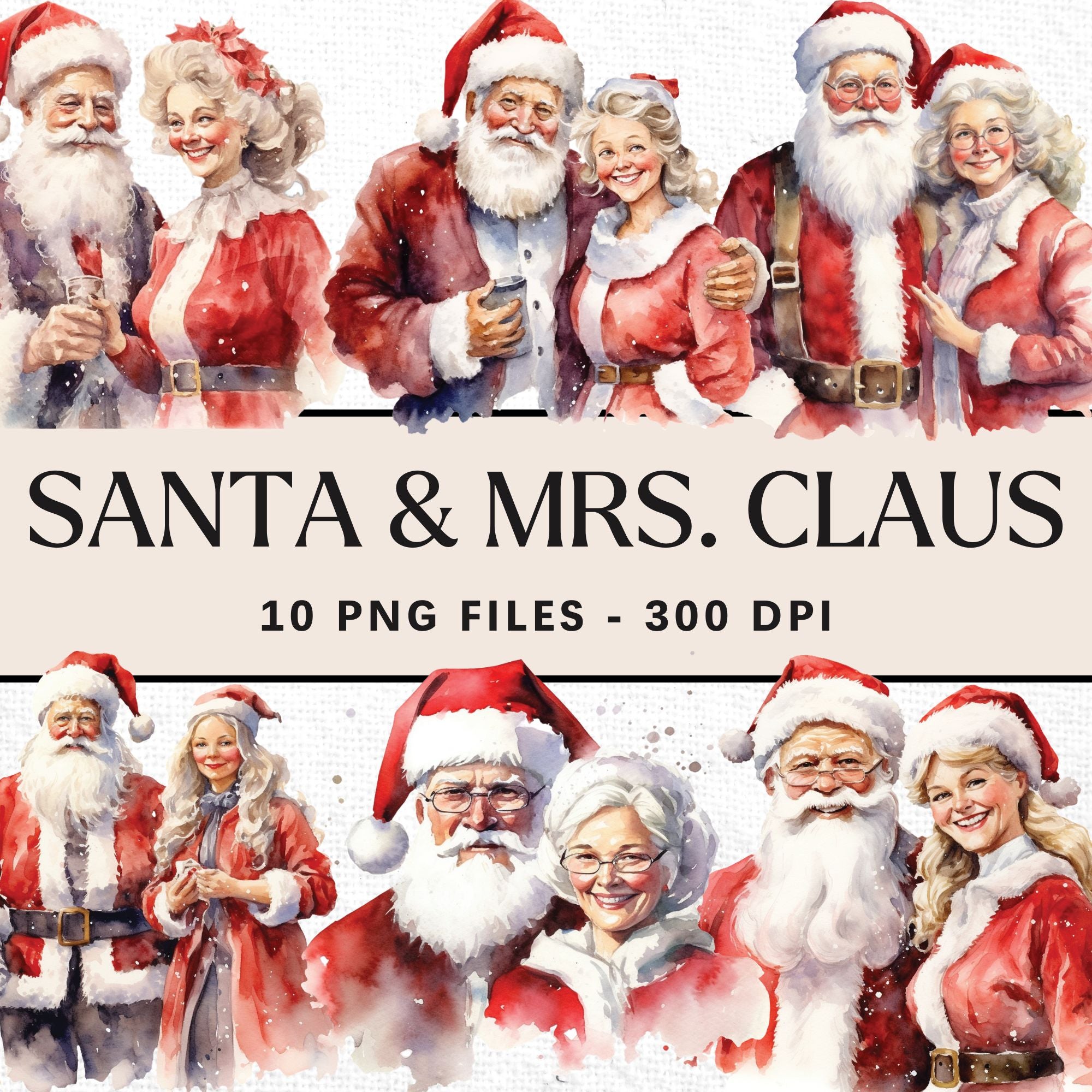 Santa and Mrs Claus Sublimation Bundle Christmas Clipart Designs PNG