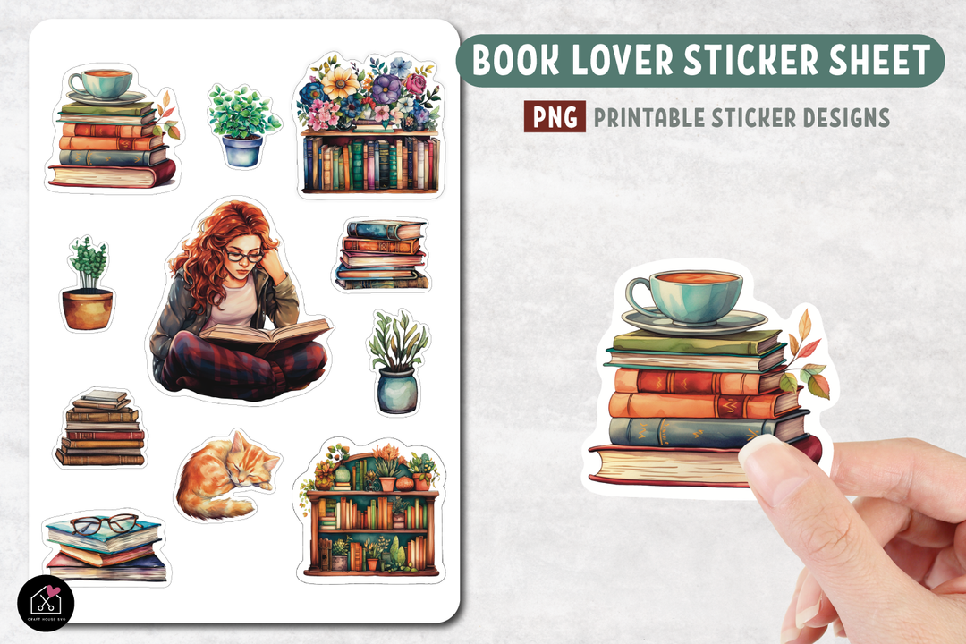 Book Lover Stickers PNG Print and Cut Reading Sticker Designs by Craft  House SVG