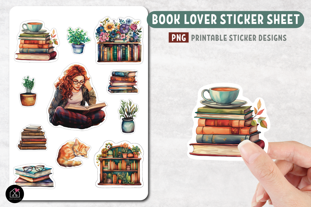 Book Sticker Clear Background Book Lover Stickers PNG Print and Cut Reading Sticker Designs - Free