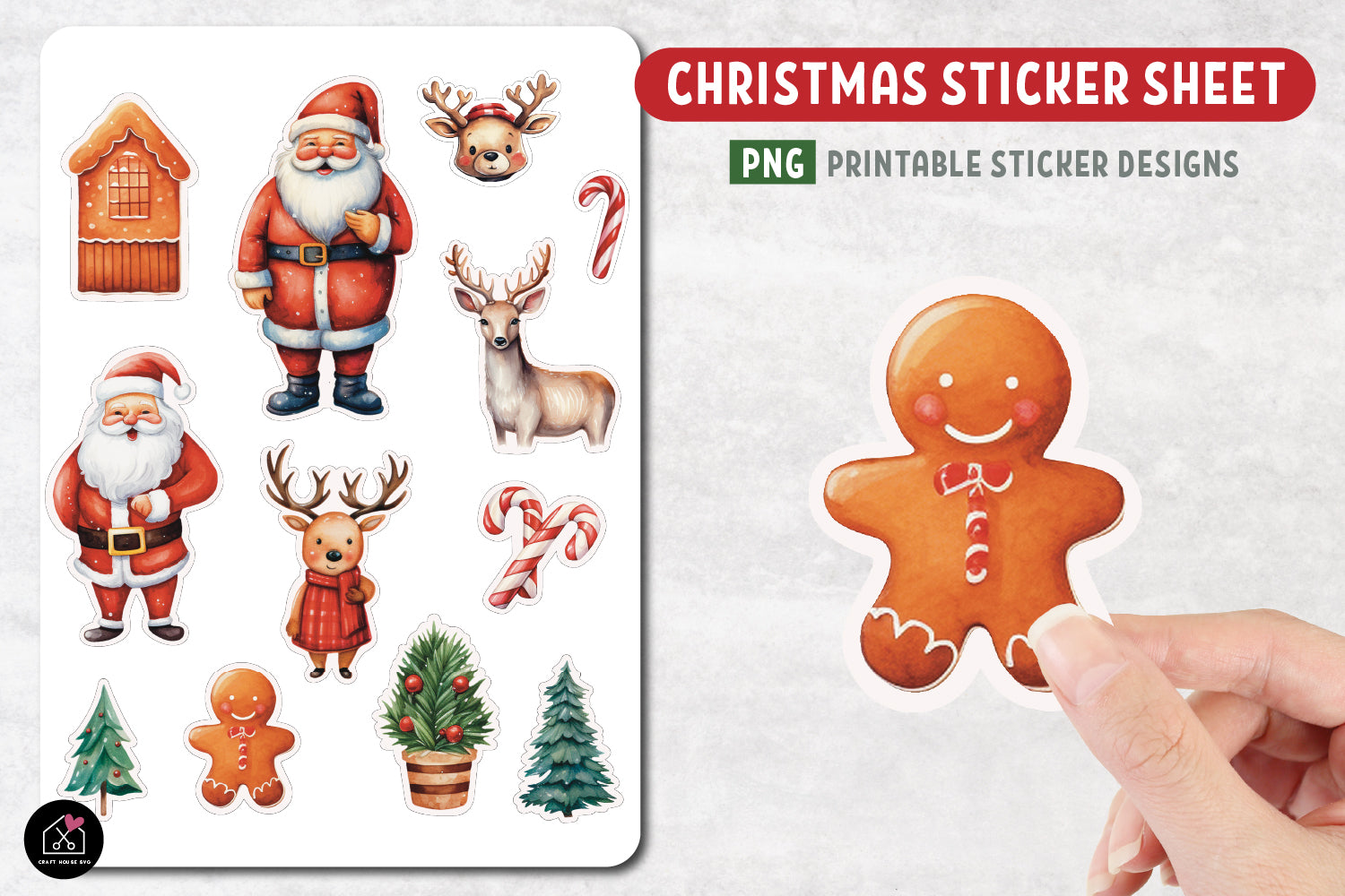 Christmas Stickers PNG Print and Cut Santa Sticker Designs