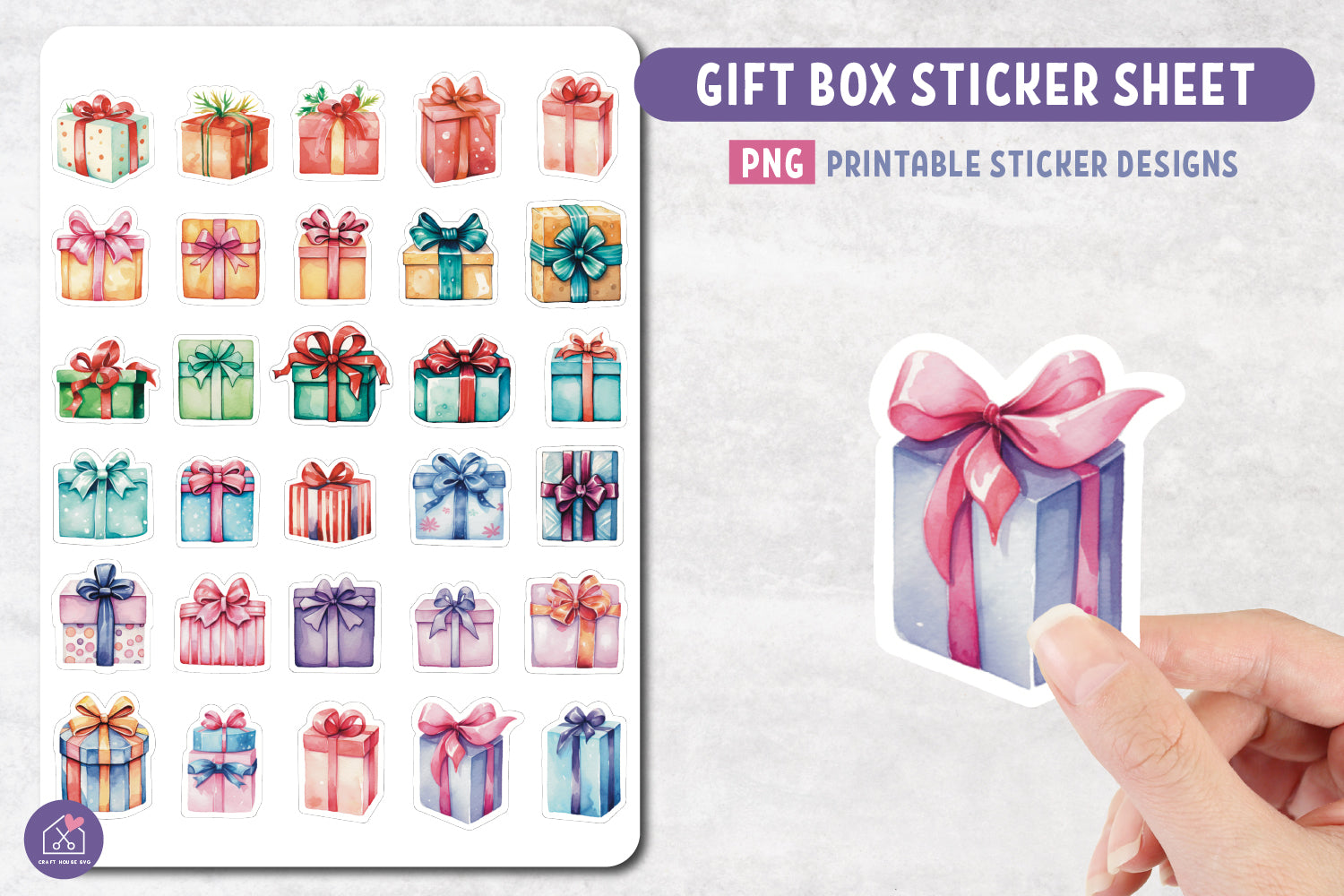 Gift Box Stickers PNG Print and Cut Birthday Sticker Designs - Free