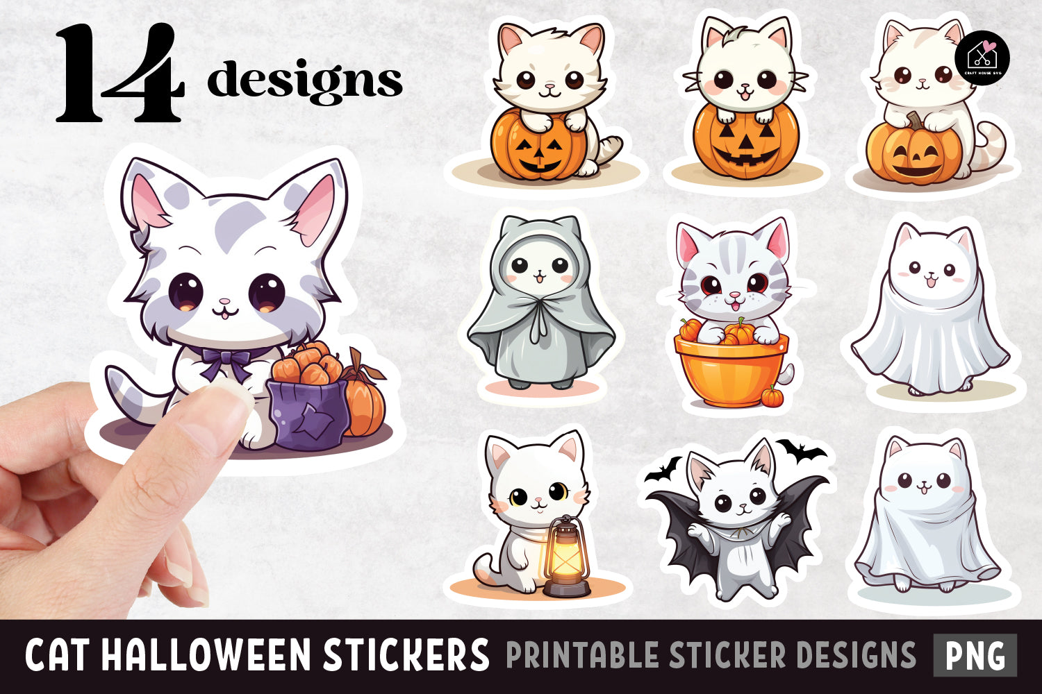 Cat Halloween Stickers PNG Print and Cut Sticker Designs