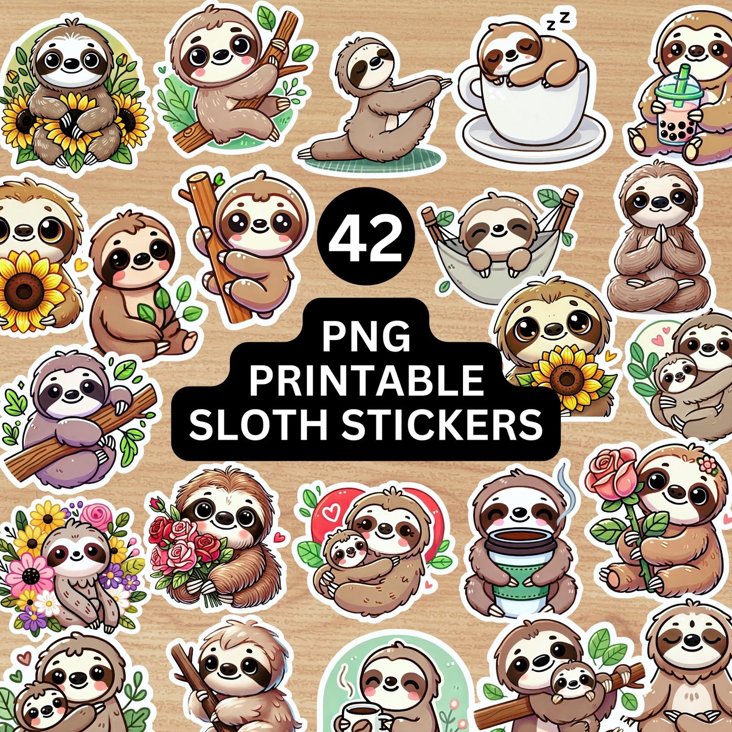 Sloth Stickers Printable PNG