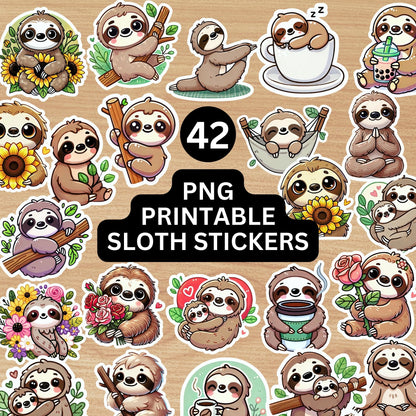 Sloth Stickers Printable PNG