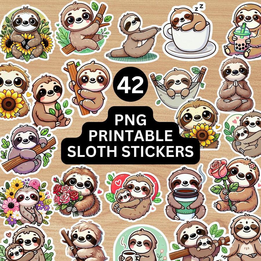 Sloth Stickers Printable PNG