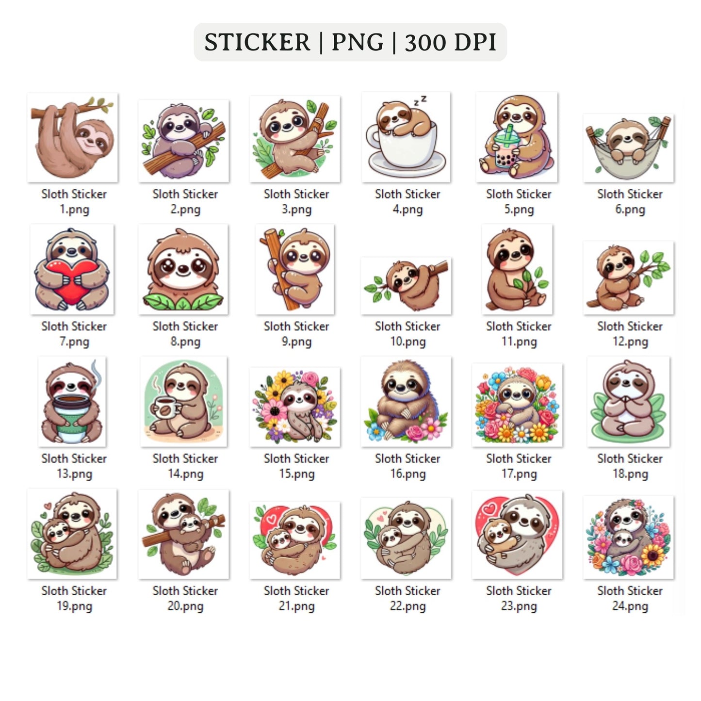 Sloth Stickers Printable PNG