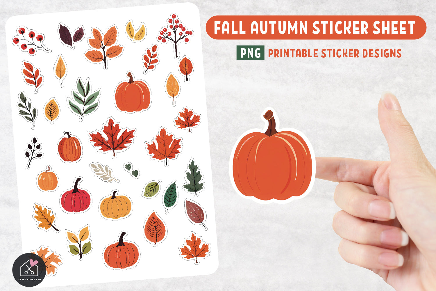 Pumpkins Fall Autumn Leaves Sticker Sheet PNG Print and Cut Sticker Designs