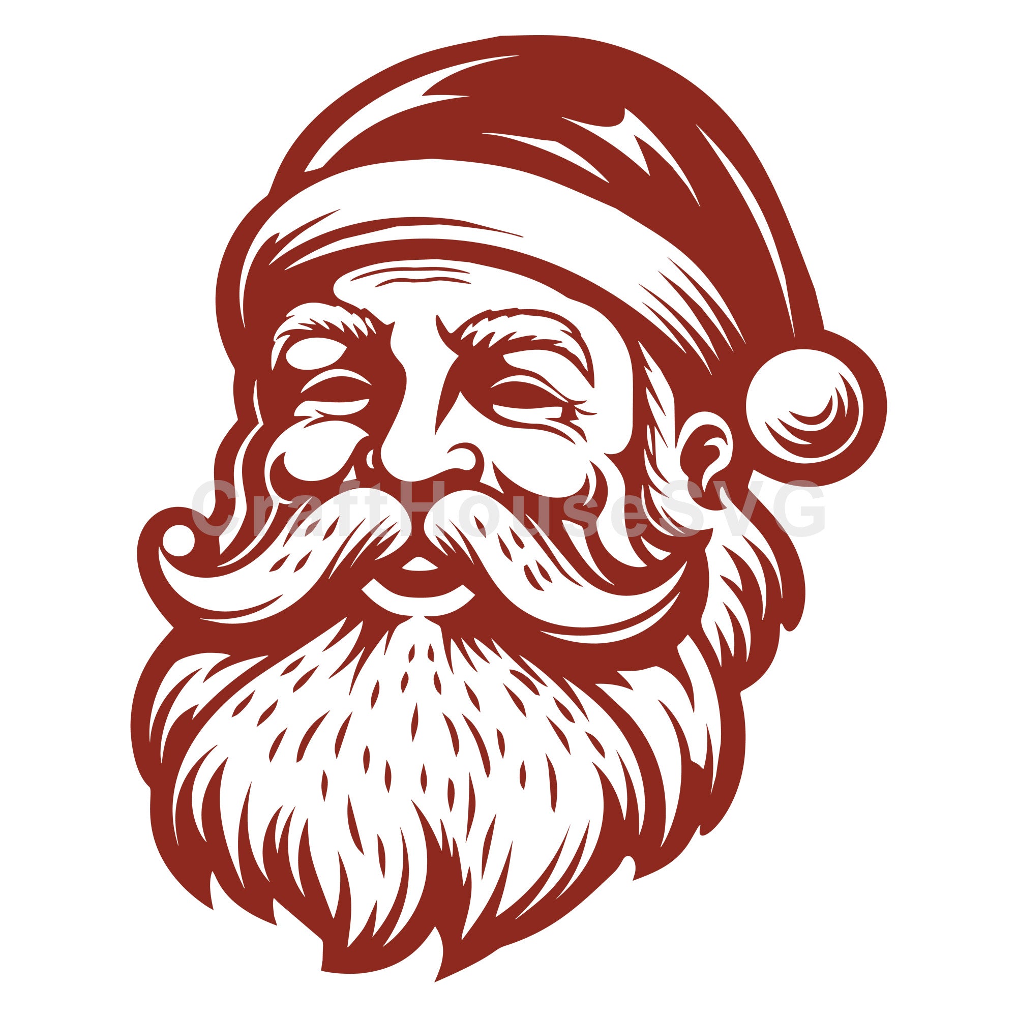 Serious Santa Claus with Thick Beard and Hat SVG