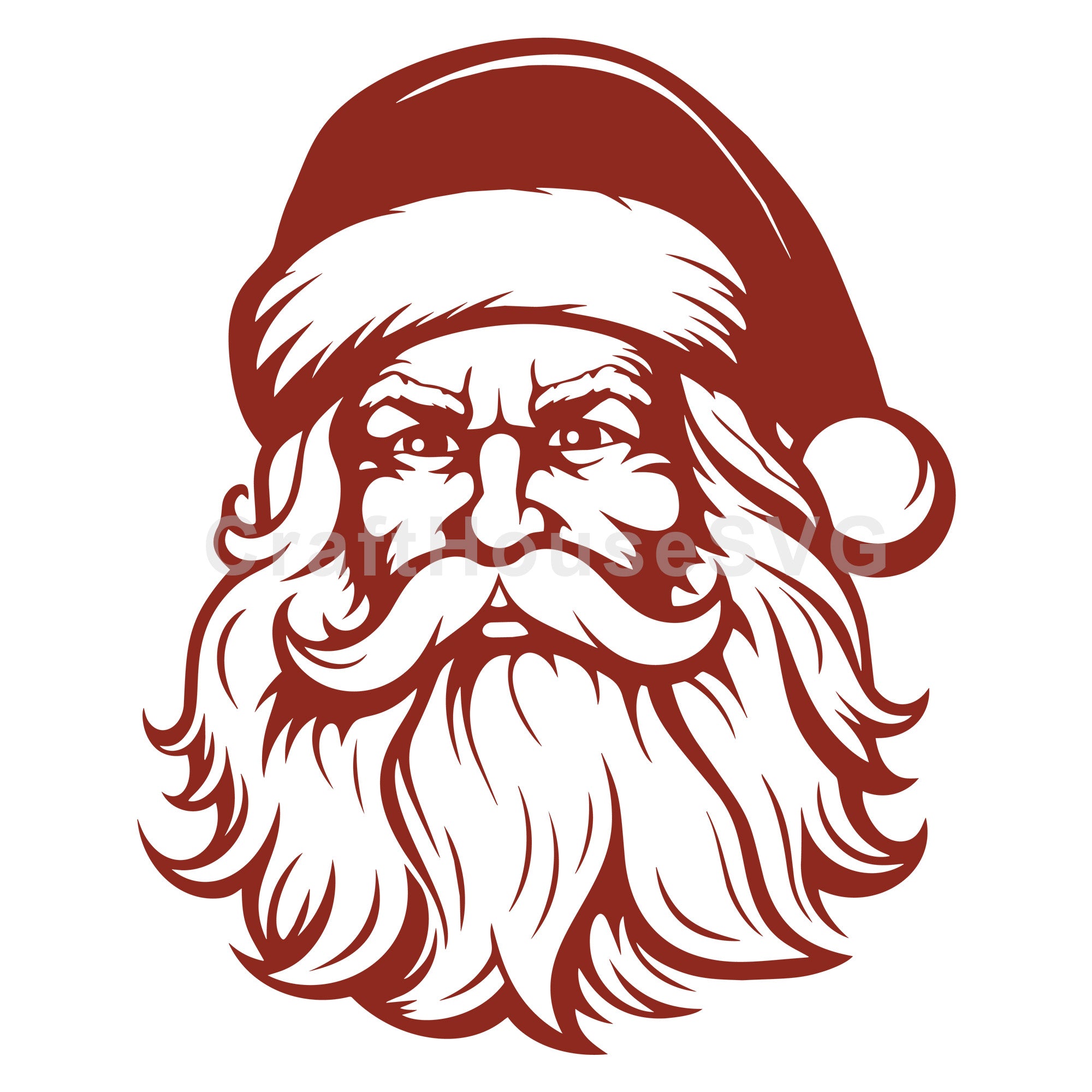 Serious Santa Claus with Full Beard and Hat SVG