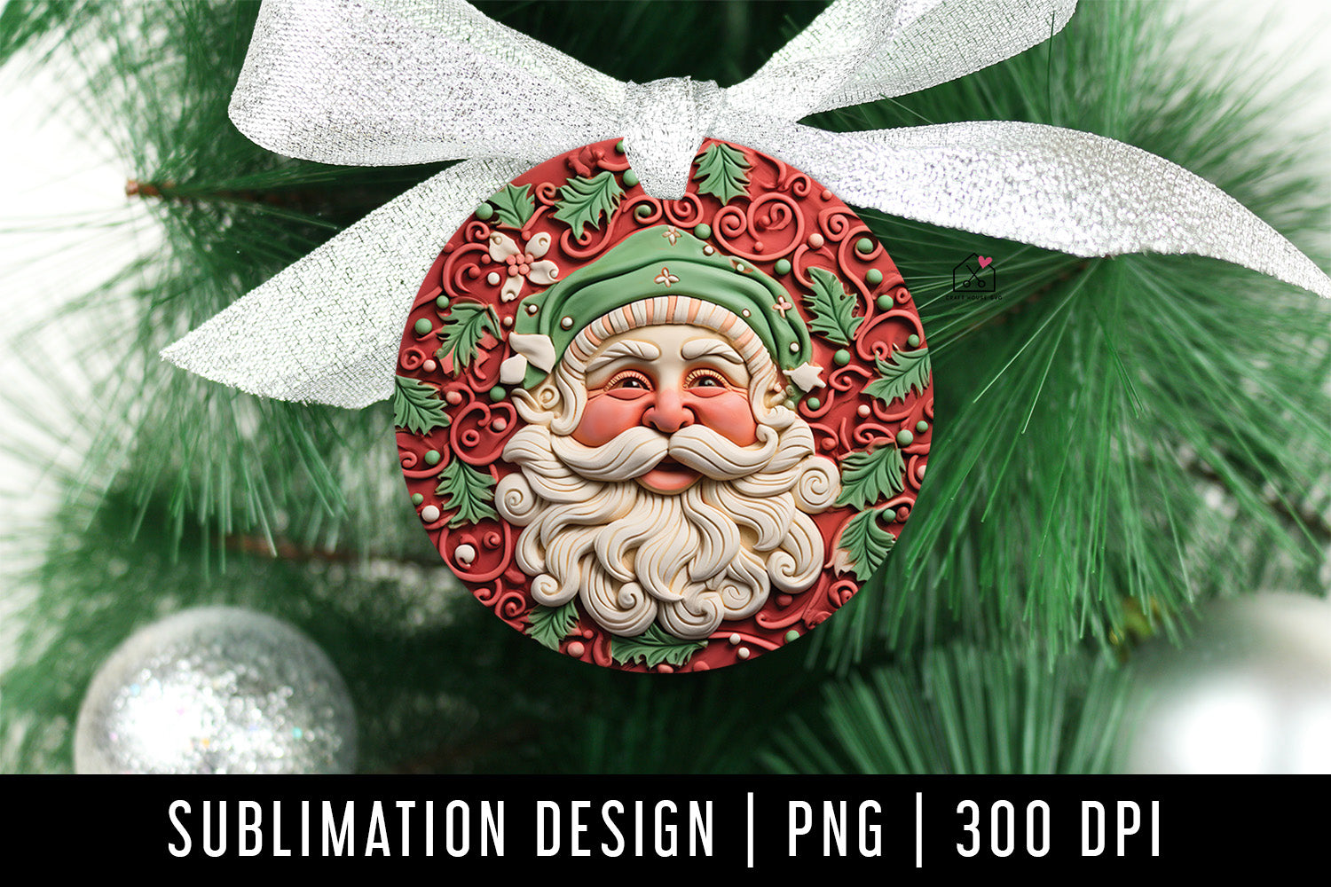 Santa 3D Ornament Christmas Sublimation Design PNG