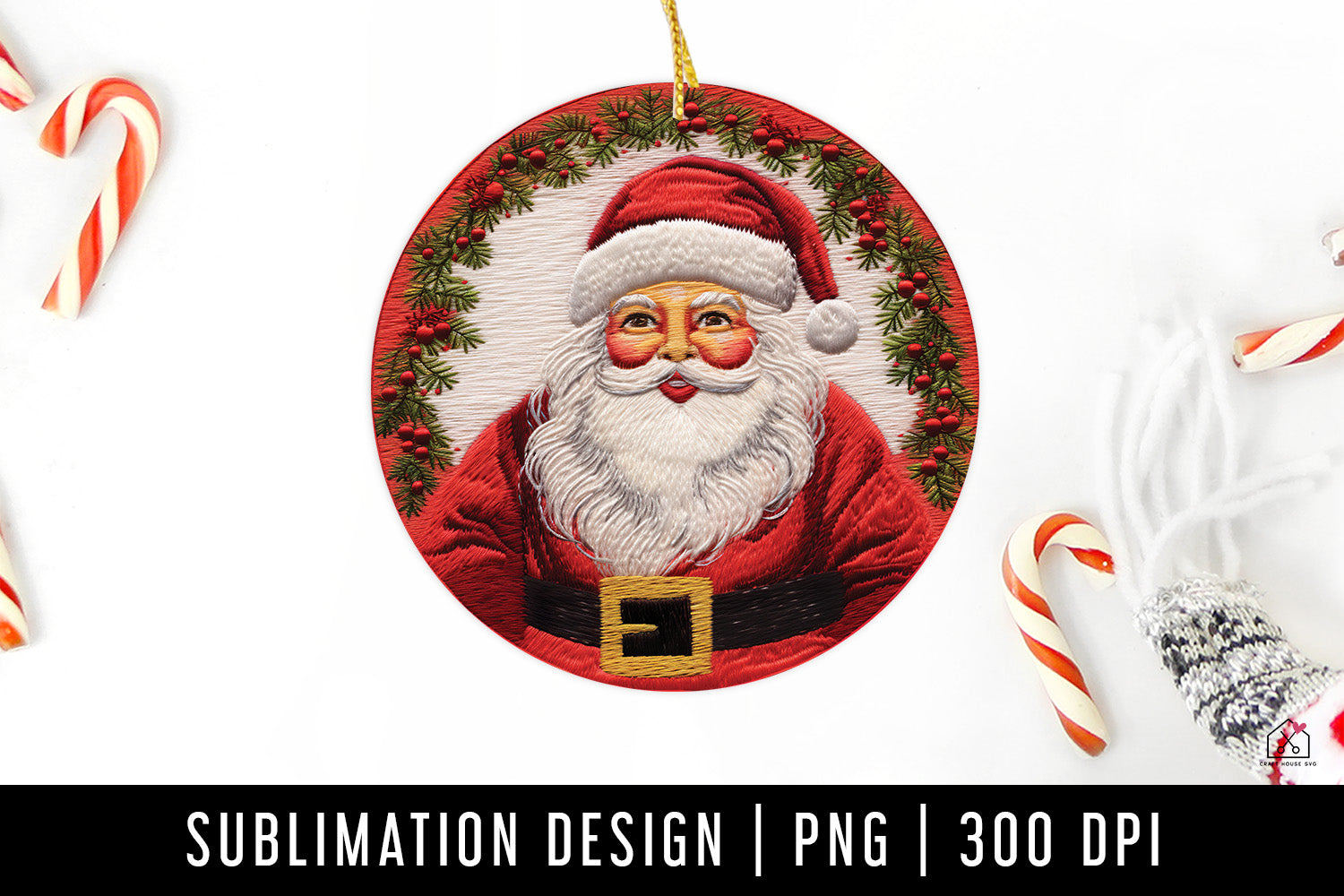 Santa Christmas 3D Ornament Sublimation Design PNG