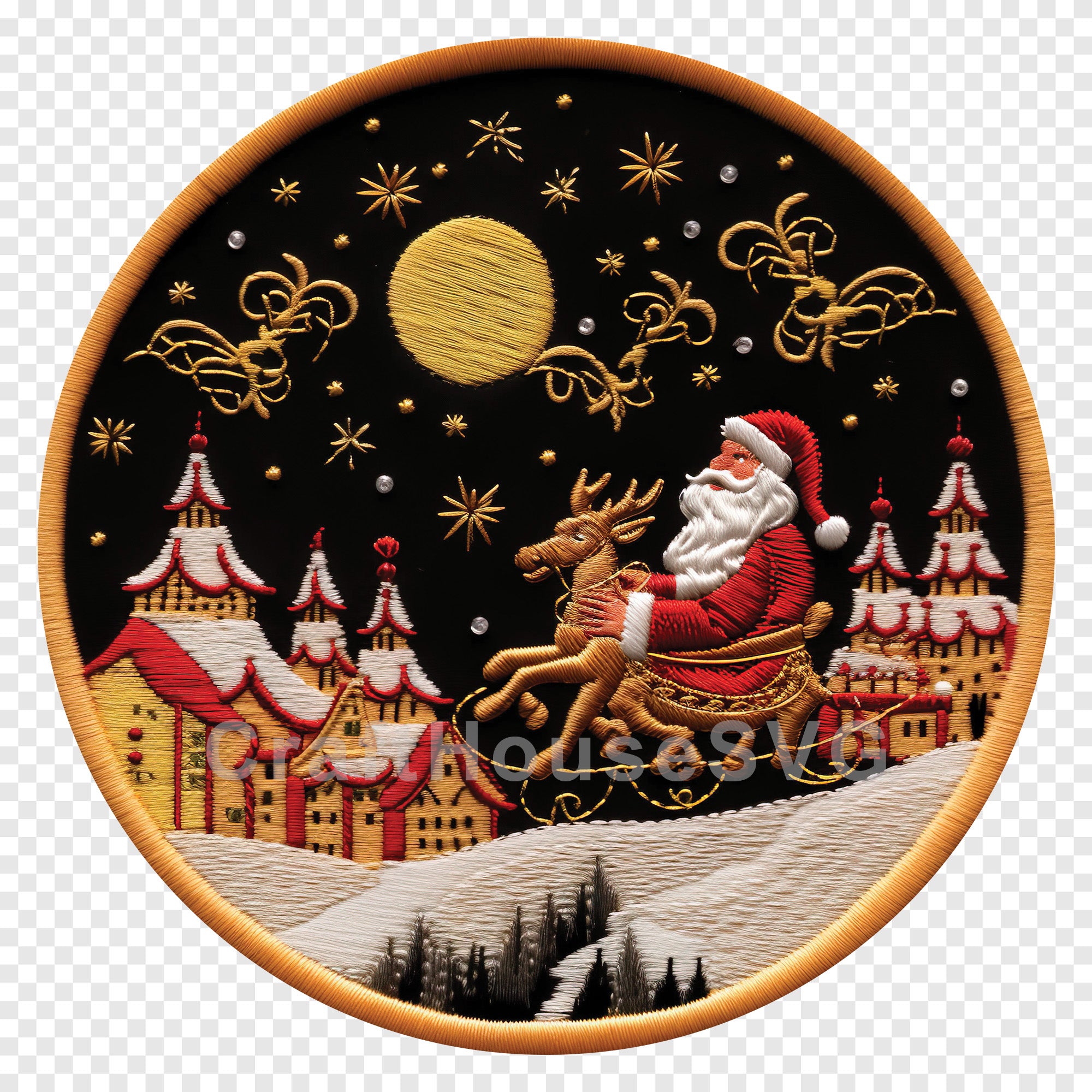 Santa Sleigh Christmas 3D Ornament Sublimation Design PNG