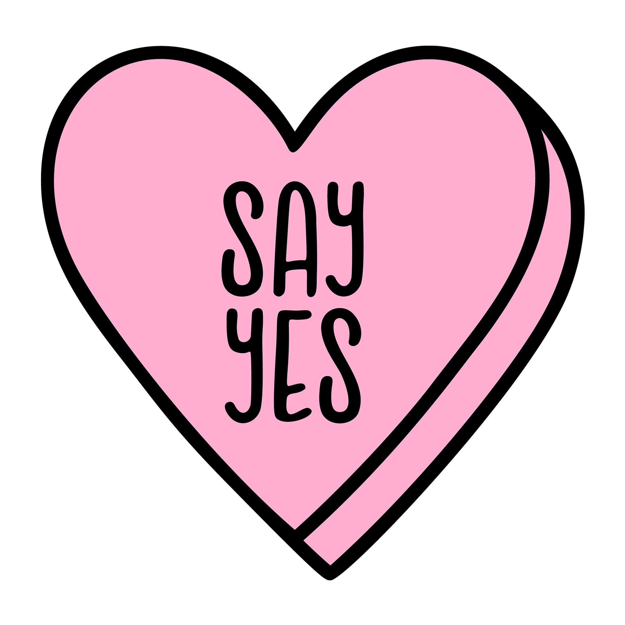 Say Yes SVG design for Cricut, Silhouette, laser cutting, vinyl, sublimation, Valentine conversation hearts, and craft projects.