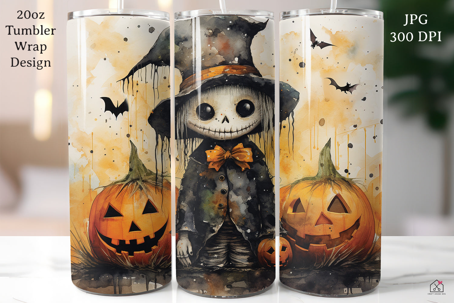 Watercolor Halloween 20oz Tumbler Wrap Bundle Sublimation Designs JPG - Craft House SVG