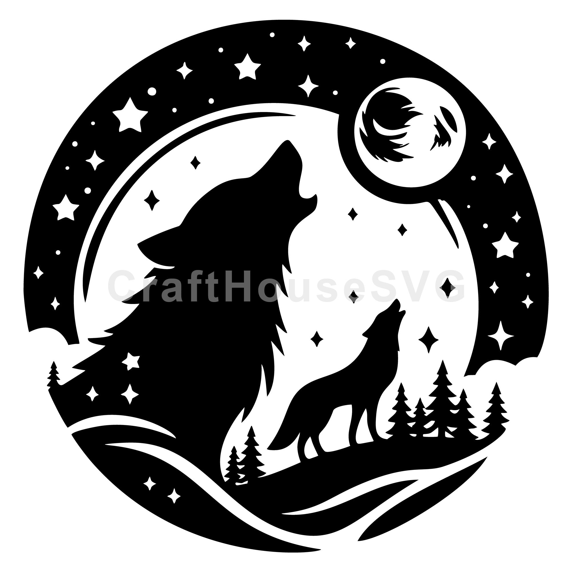 Scenic Wolves Howling SVG