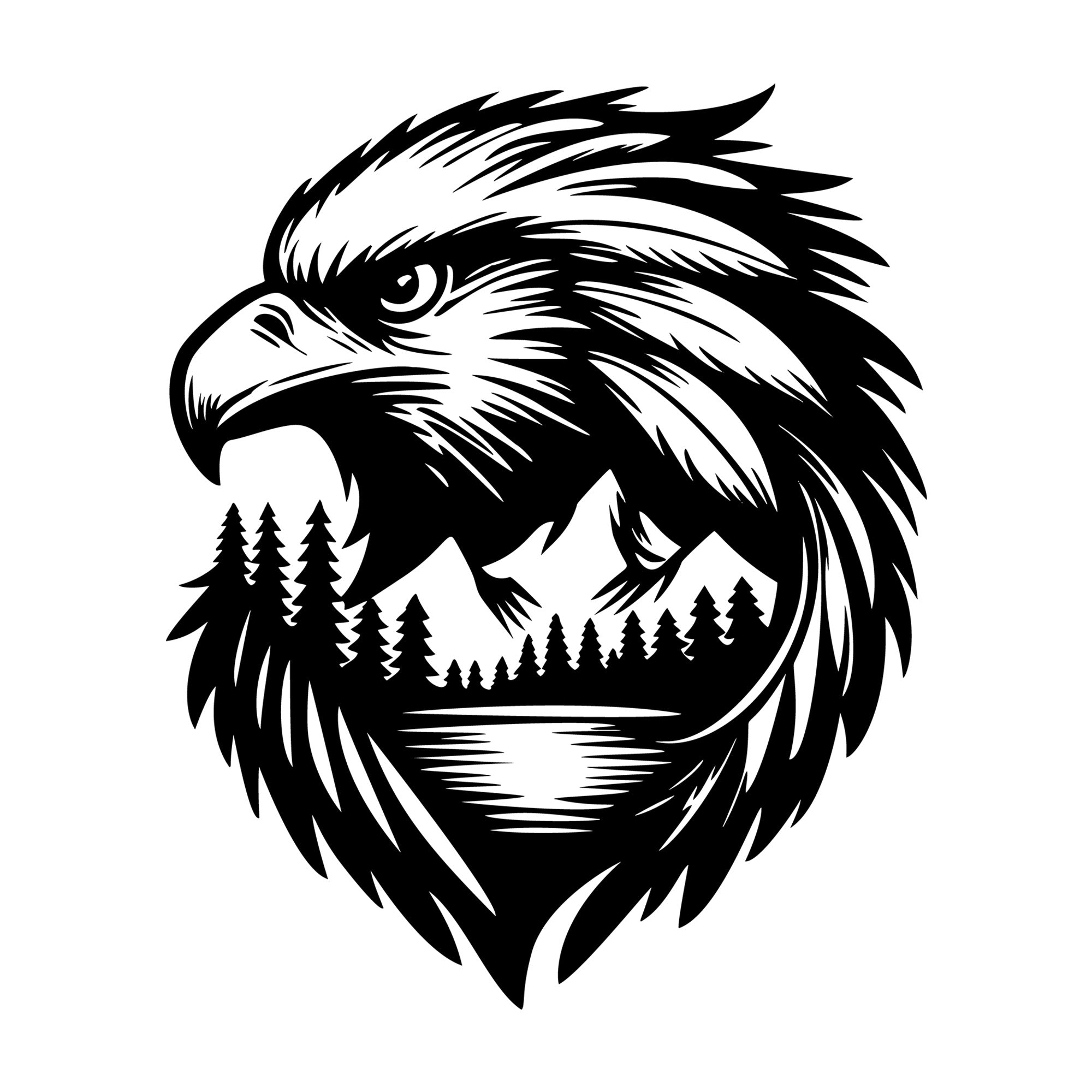 Scenic Eagle Head SVG design for Cricut, Silhouette, laser cutting, vinyl, sublimation, and craft projects.