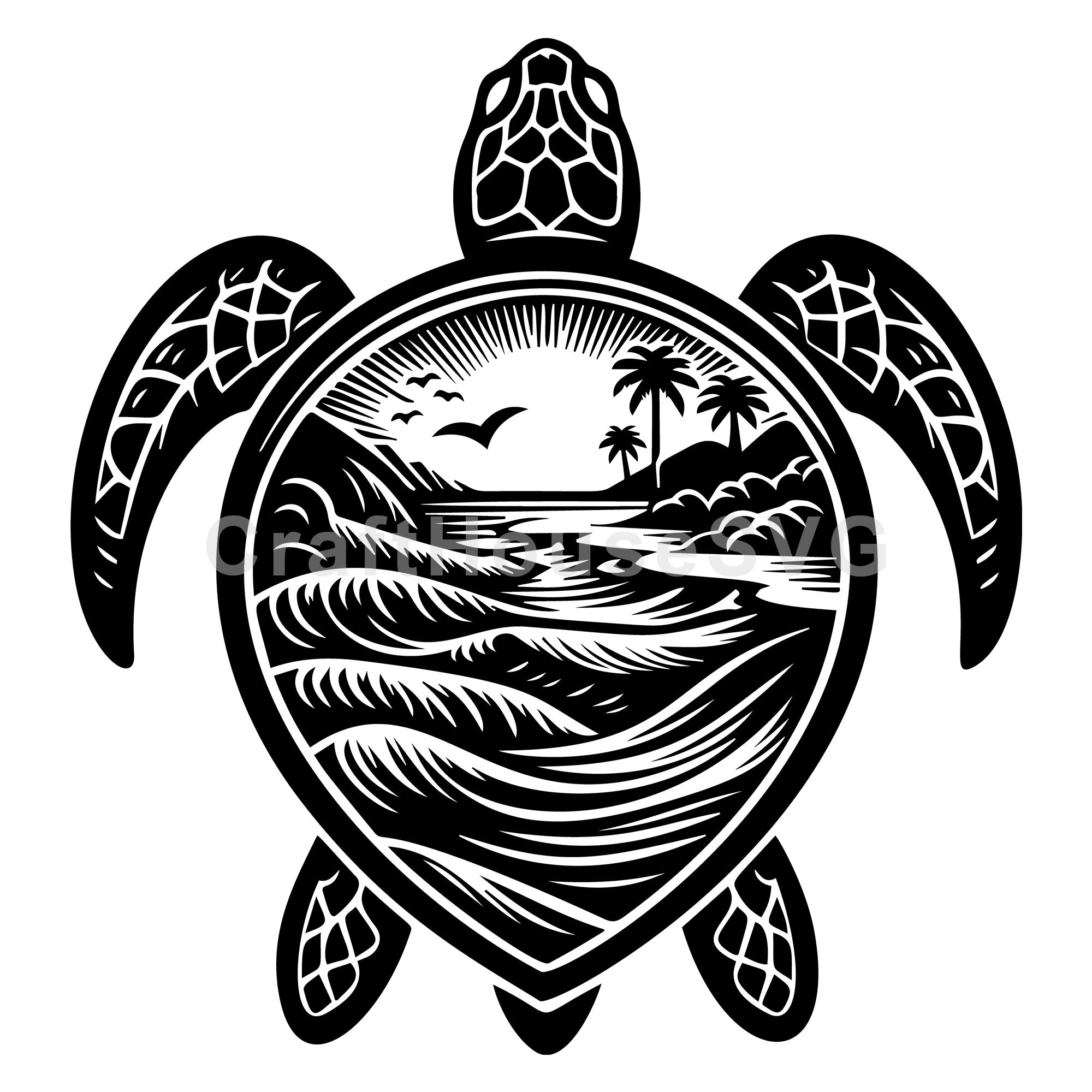 Sea Turtle Beach Scene SVG