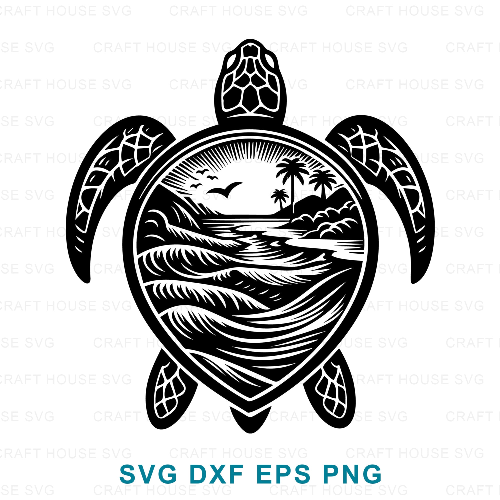 Sea Turtle Beach Scene SVG
