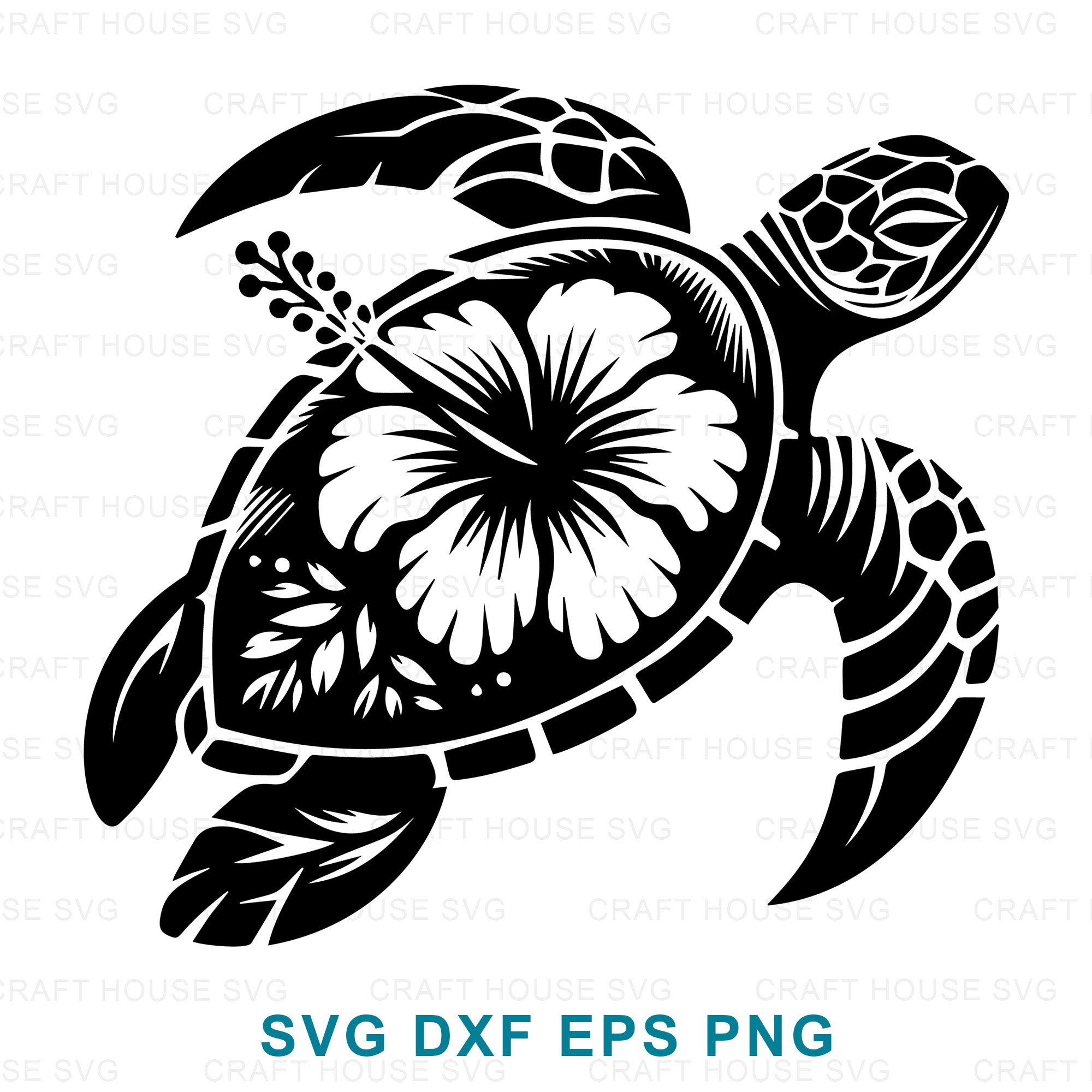 Sea Turtle Hibiscus SVG