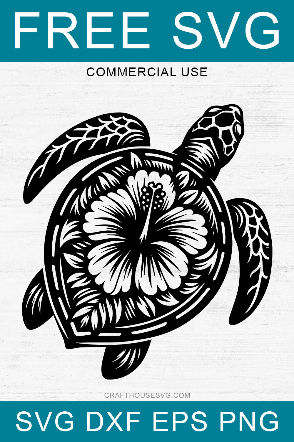 FREE Swimming Sea Turtle SVG Hibiscus - Craft House SVG