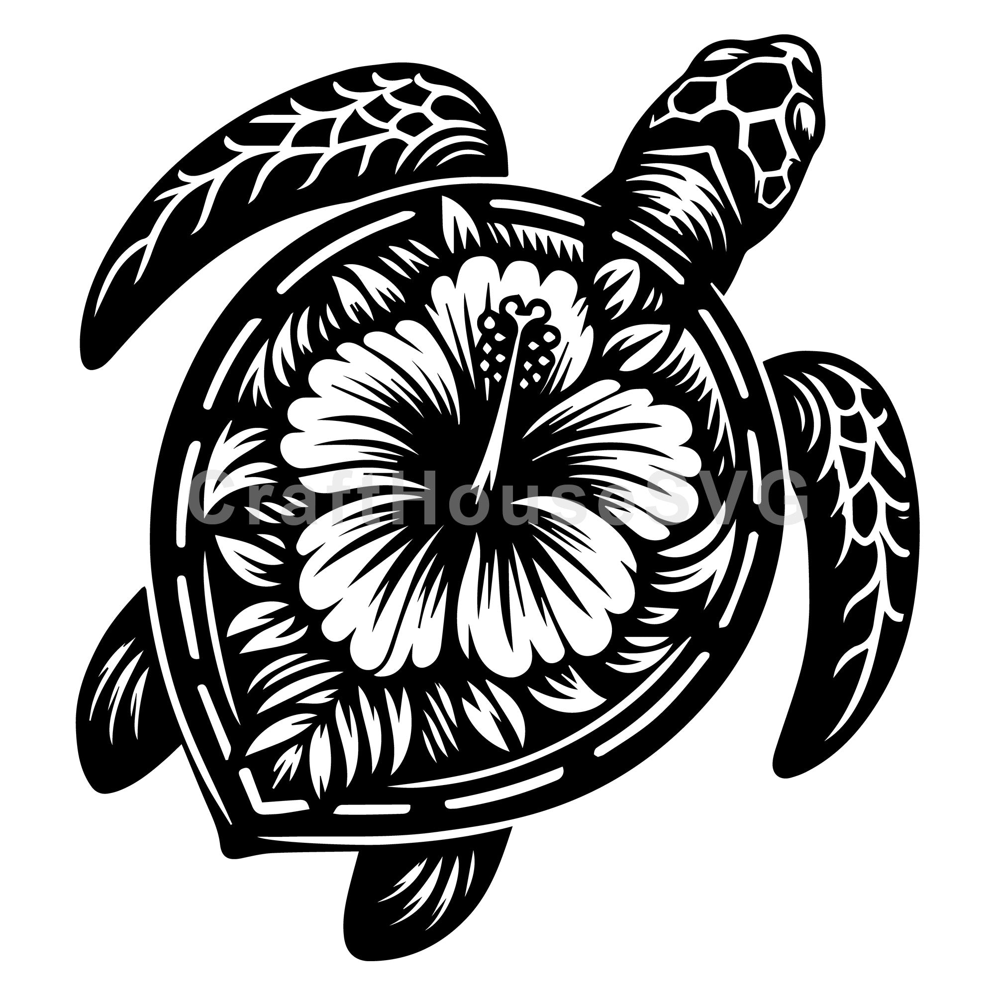 FREE Swimming Sea Turtle SVG Hibiscus