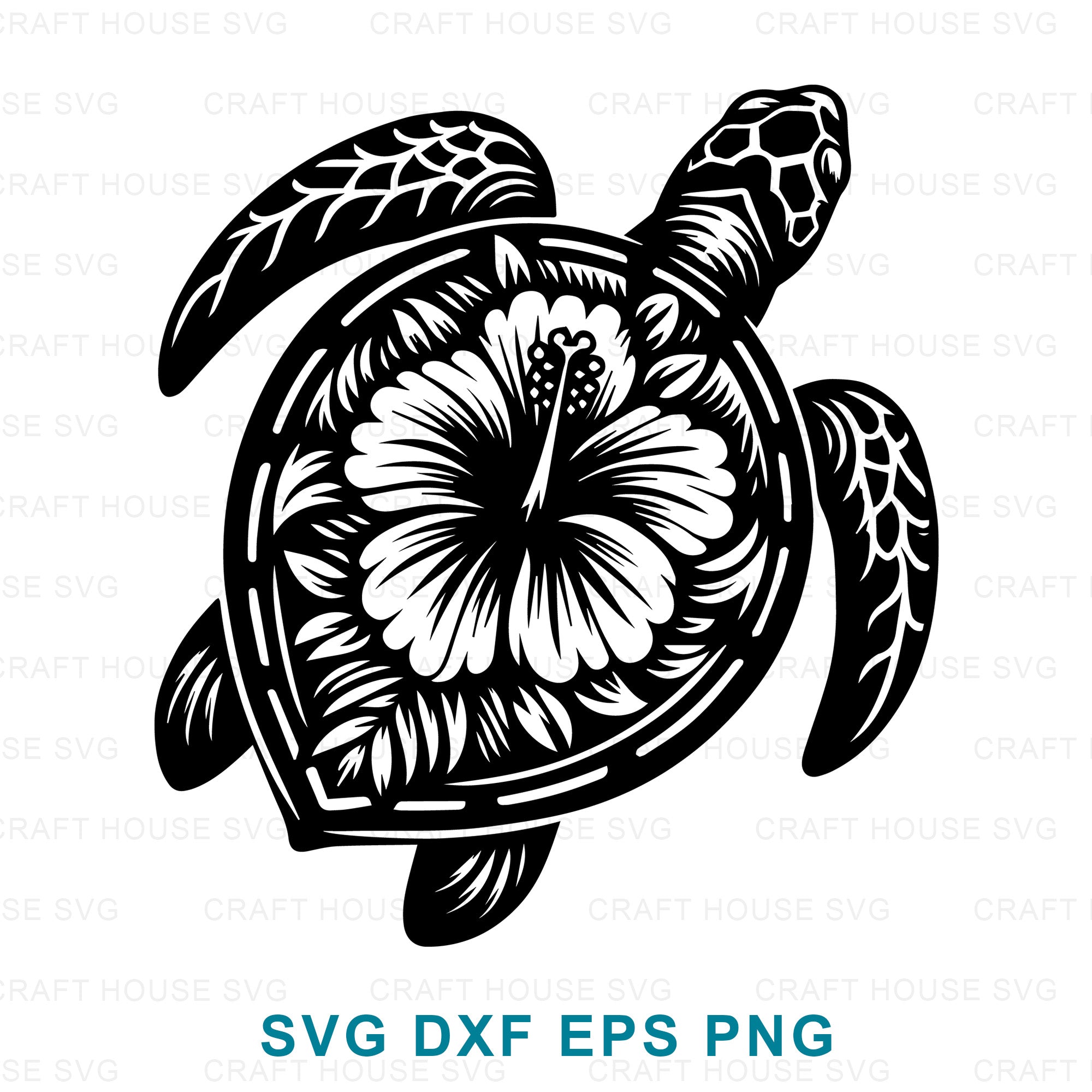 Swimming Sea Turtle SVG Hibiscus