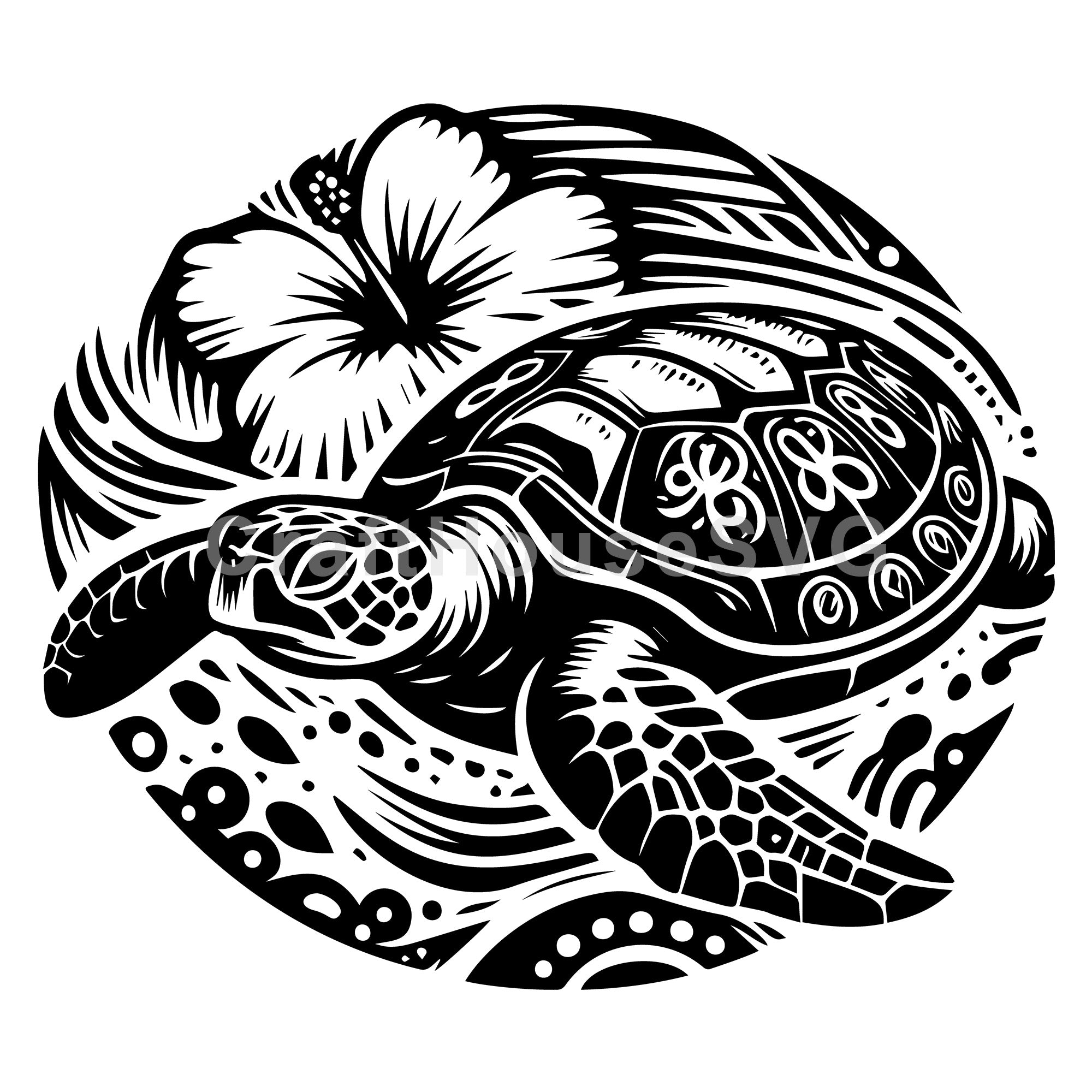 Sea Turtle SVG with Hibiscus