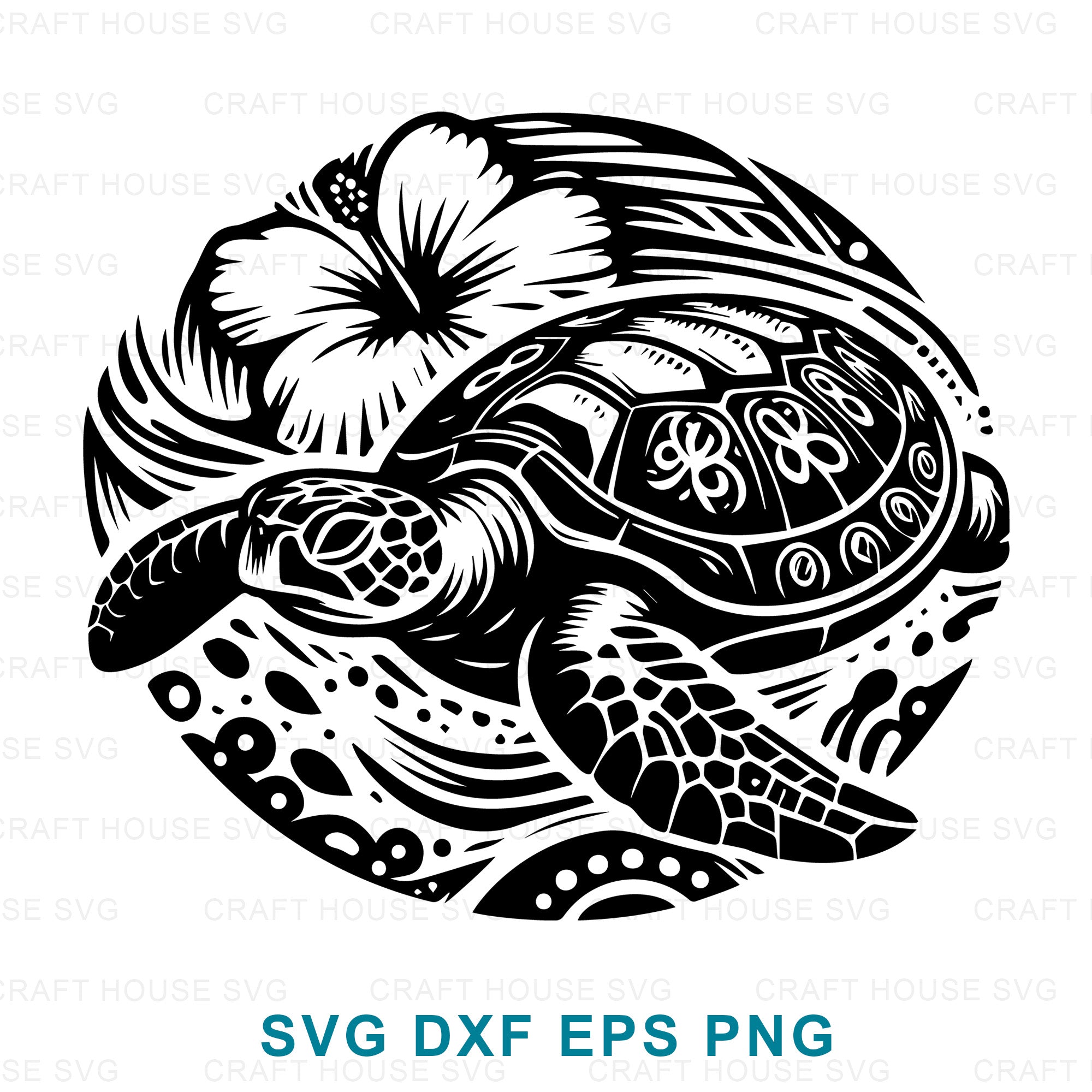 Sea Turtle SVG with Hibiscus