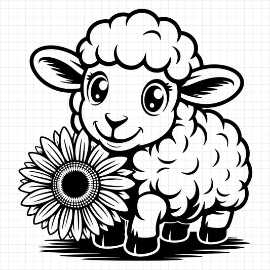 Sheep Holding Sunflower SVG