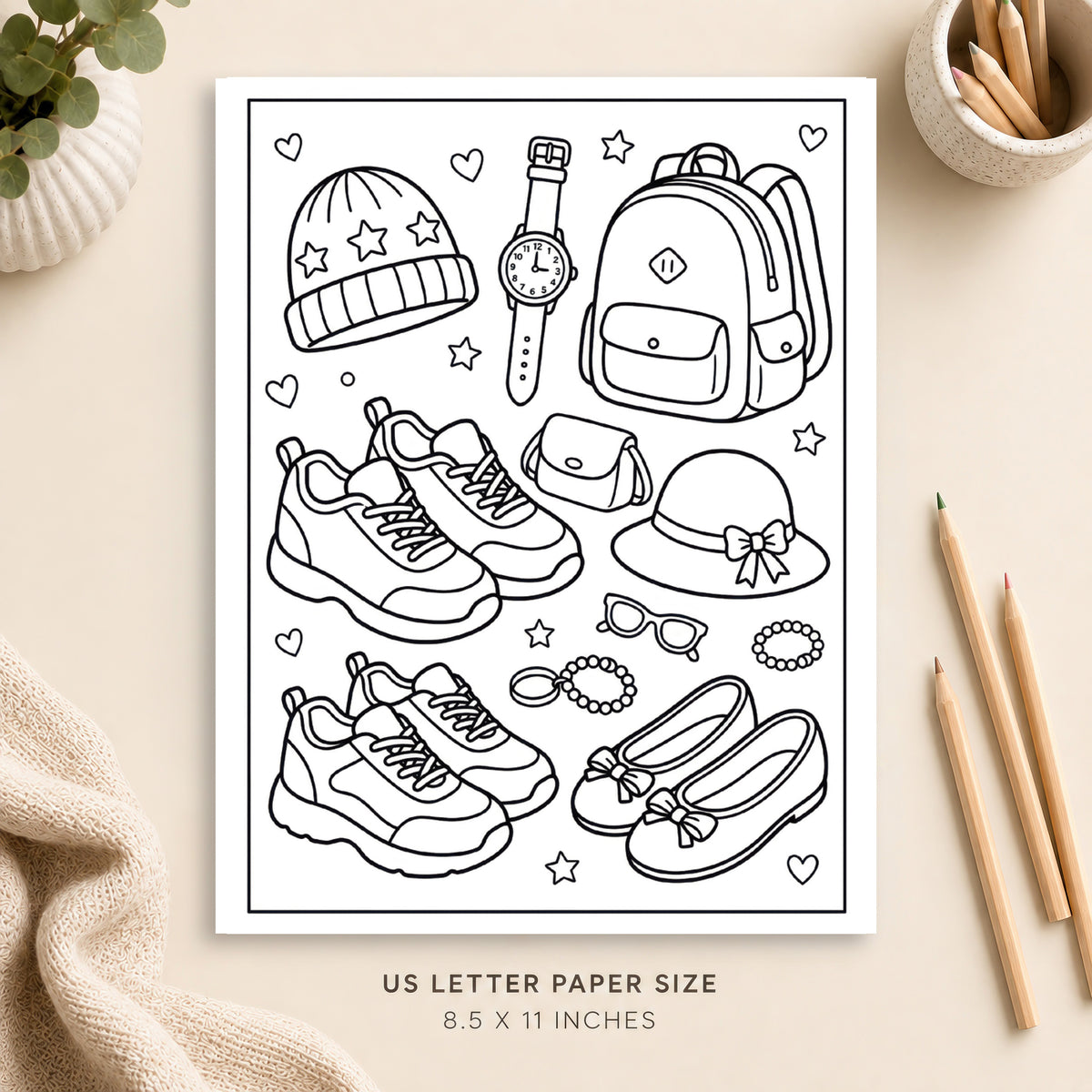 Shoes and Accessories Coloring Page 1