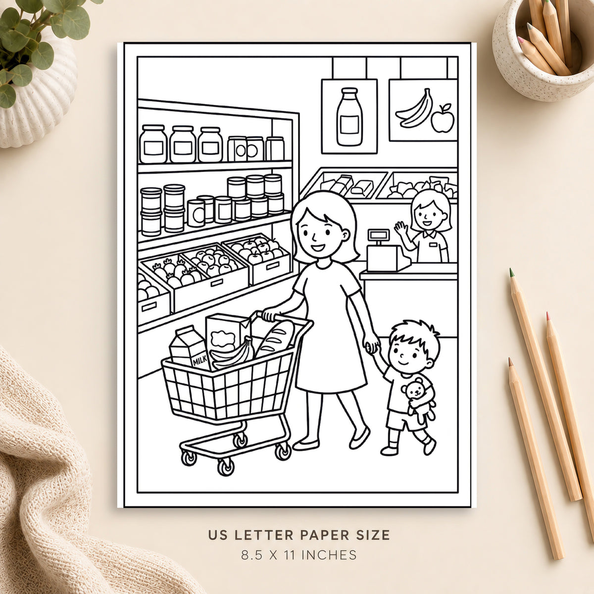Shopping Day Coloring Page 1