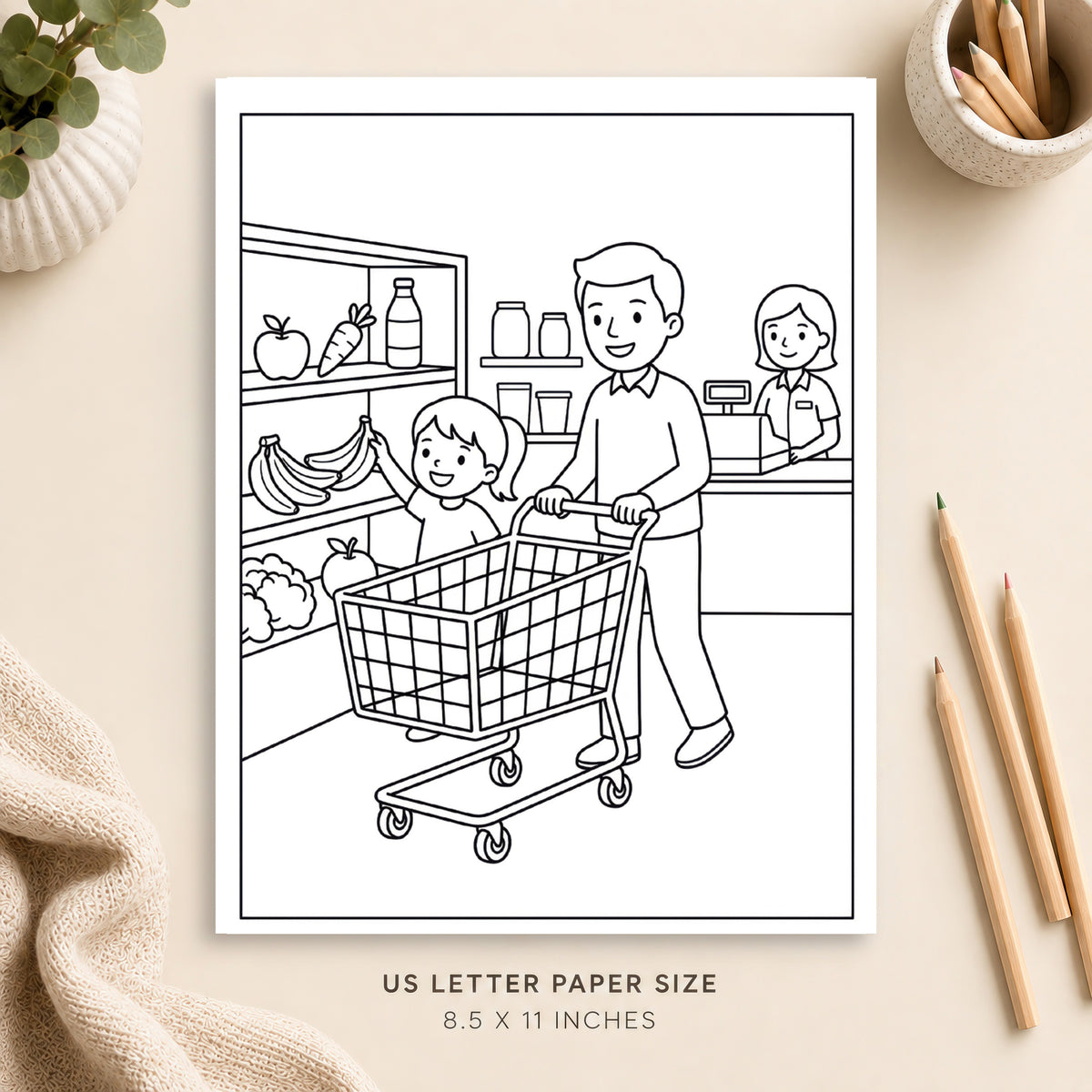 Shopping Day Coloring Page 2
