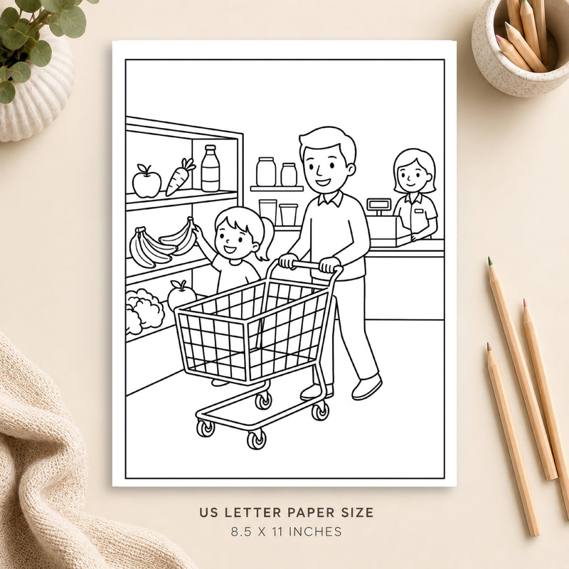 Shopping Day Coloring Page 2
