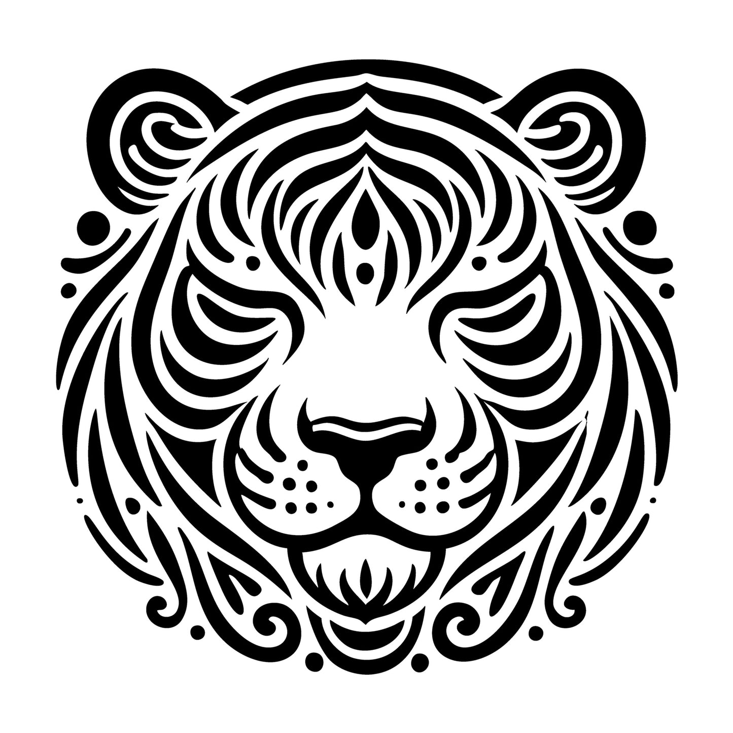 Silhouette of a Stylized Tiger Head Design SVG design for Cricut, Silhouette, laser cutting, vinyl, sublimation, and craft projects.